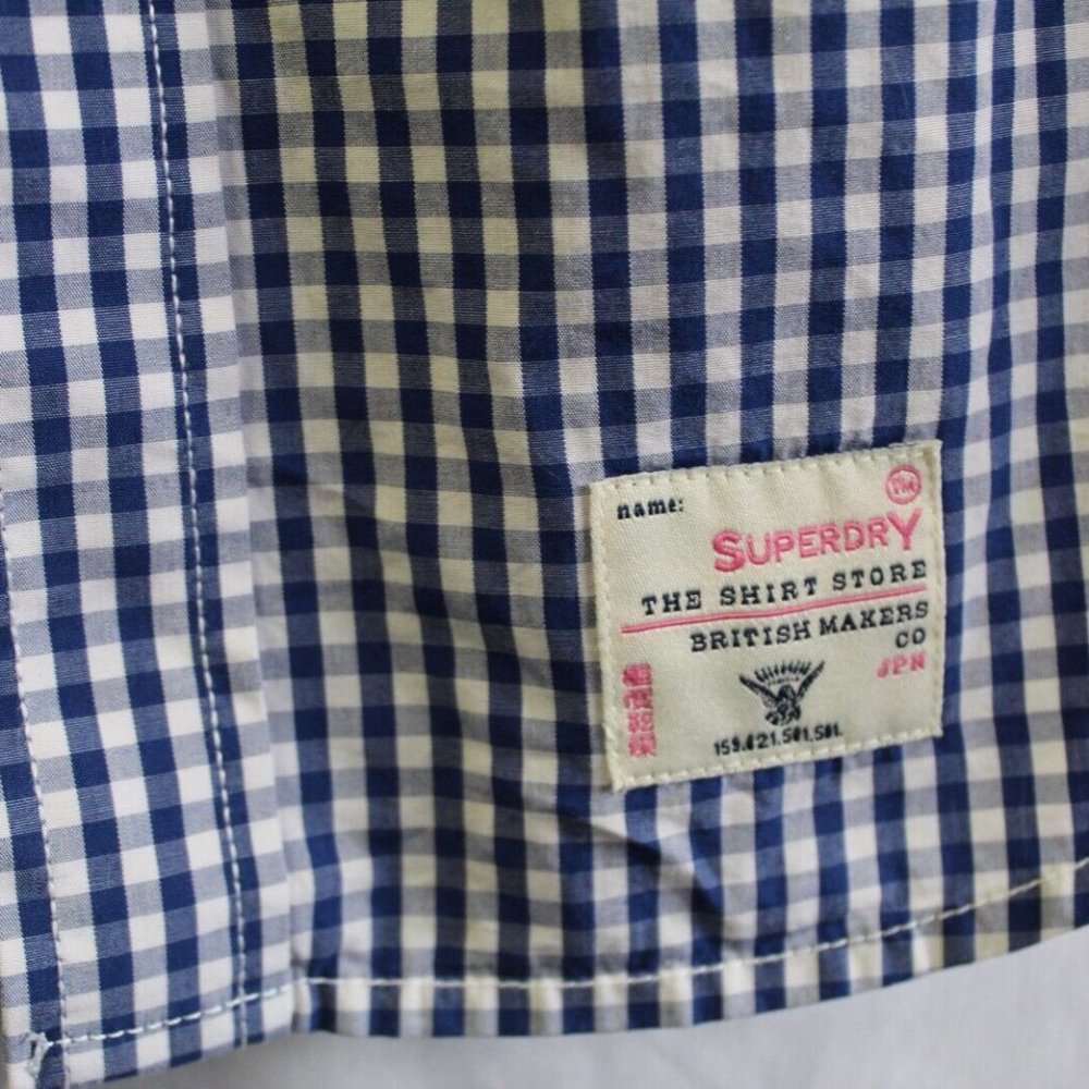 Superdry Mens Shirt  Medium short sleeved cotton blue check excellent stunning - Picture 10 of 13
